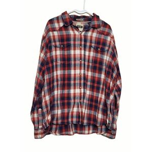 Vintage 1970's Wrangler Pearl Snap Shirt Mens 2X Red‎ Blue Plaid Western USA XXL